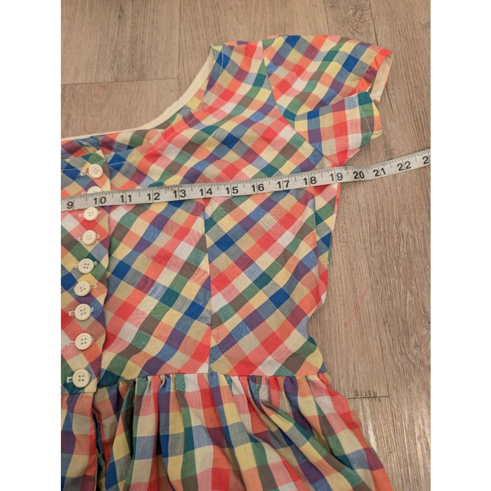 Vintage Handmade Rainbow Multi-Color Gingham Plaid Picnic Dress Cottagecore - Picture 5 of 8